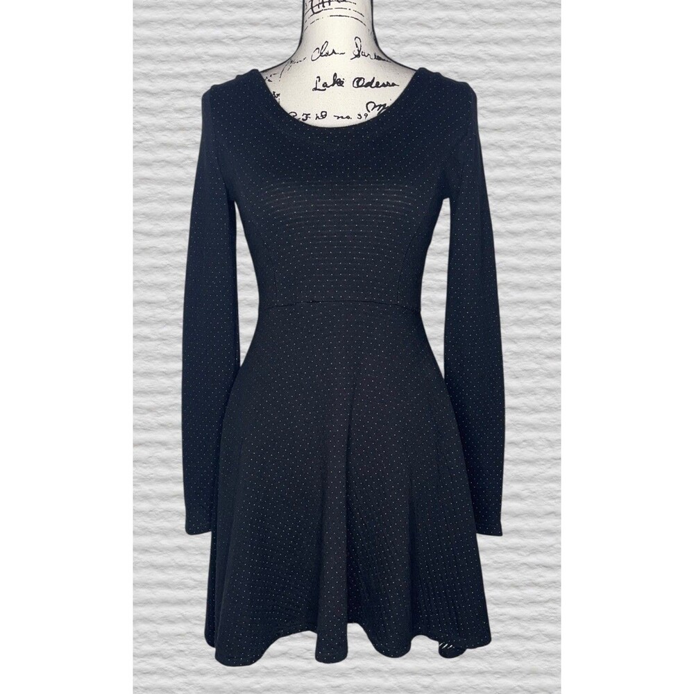 Free People Polka Dot Fit & Flare Mini Dress Size XS Black Mix Media Back Detail